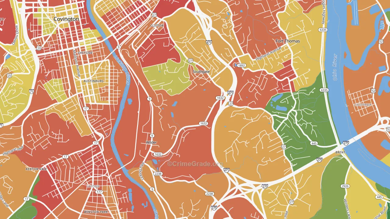Southgate, KY Map of Arson Rates