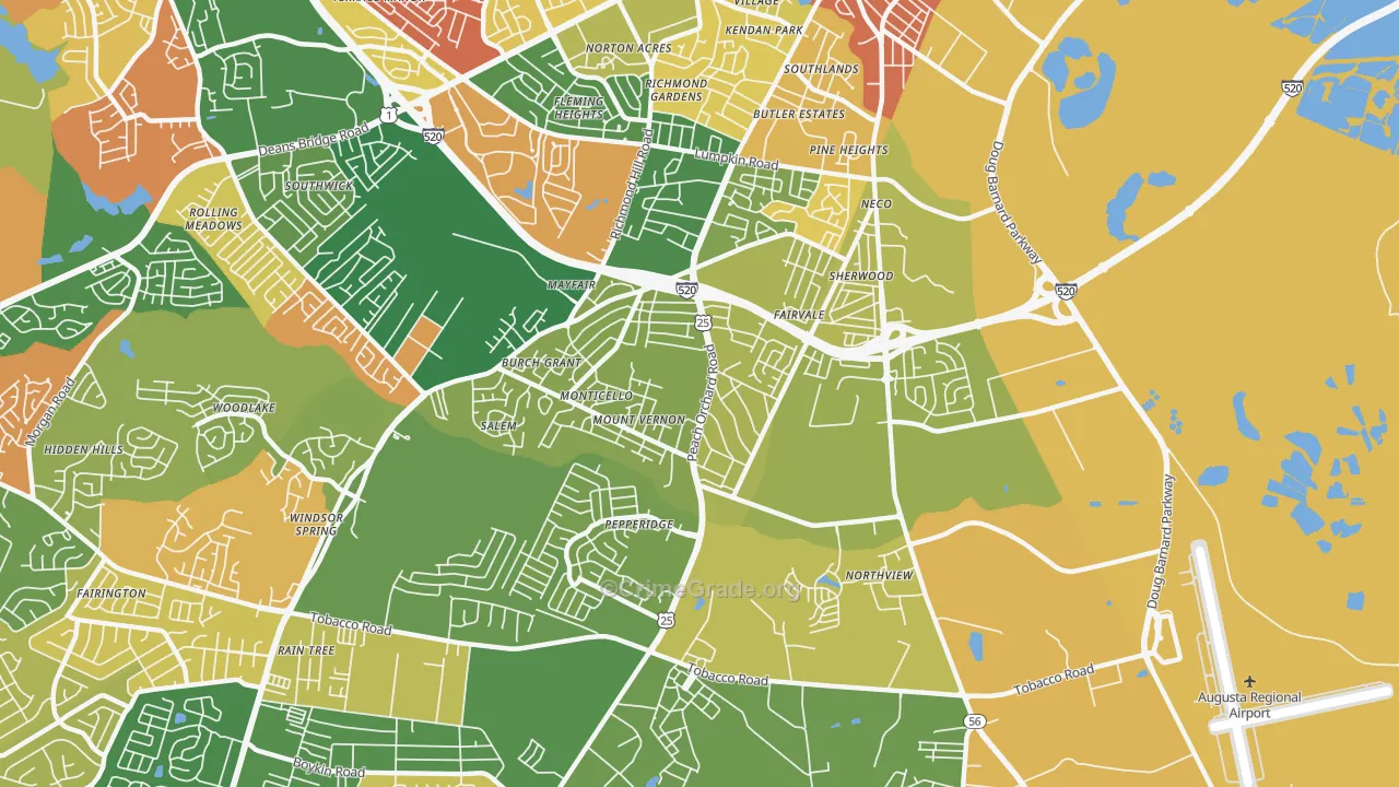 Southside, Augusta, GA Map of Arson Rates