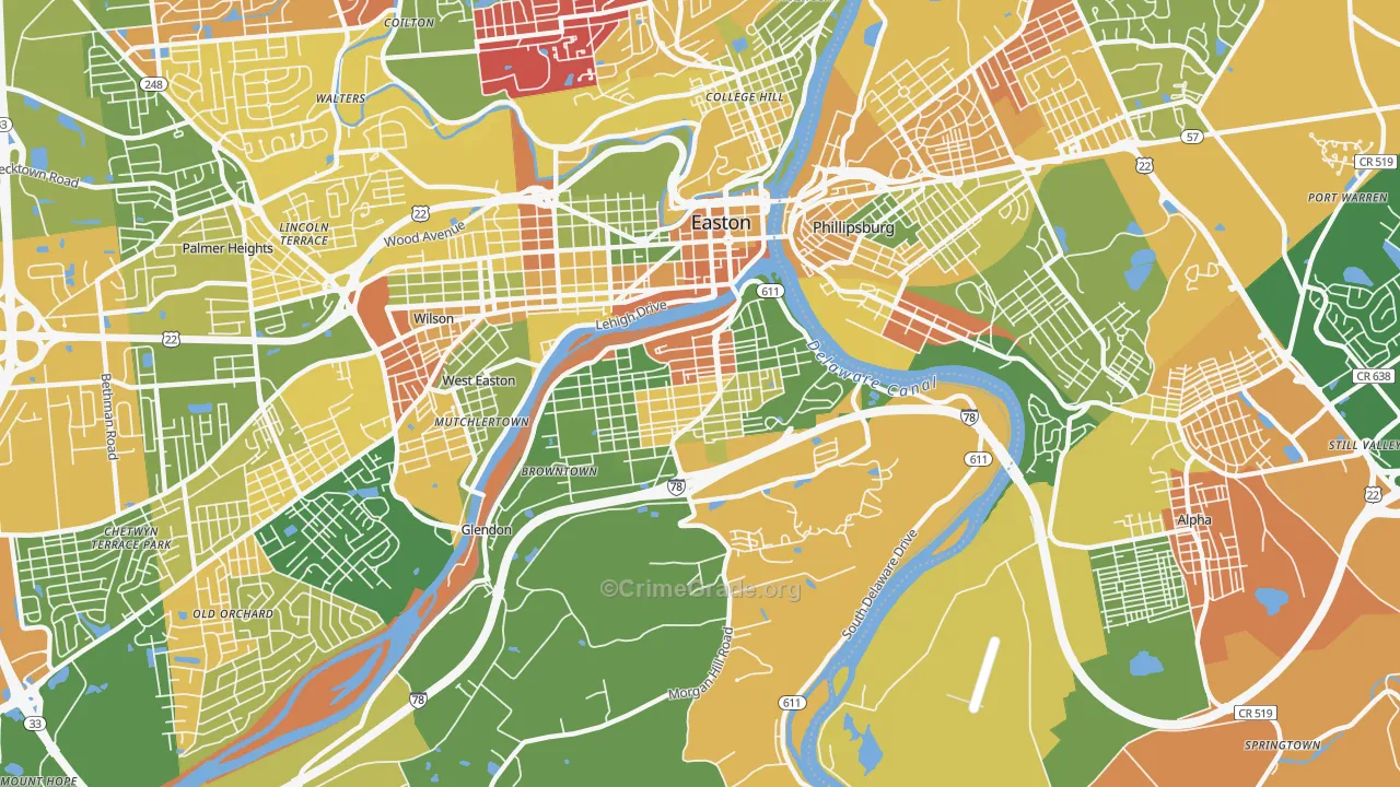 Southside, Easton, PA Map of Arson Rates