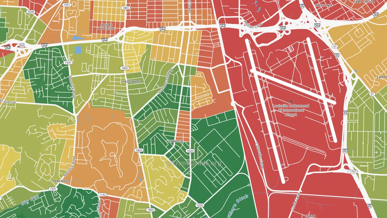 Southside, Louisville, KY Map of Arson Rates