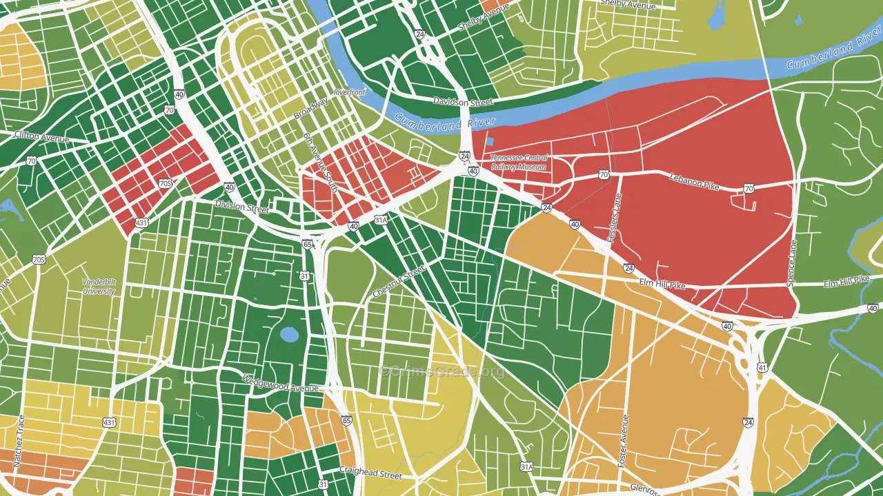 Southside, Nashville, TN Map of Arson Rates