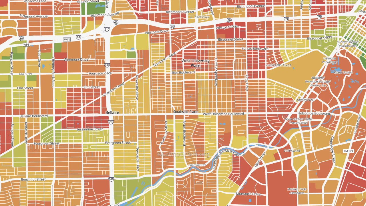 Southside Place, TX Map of Arson Rates