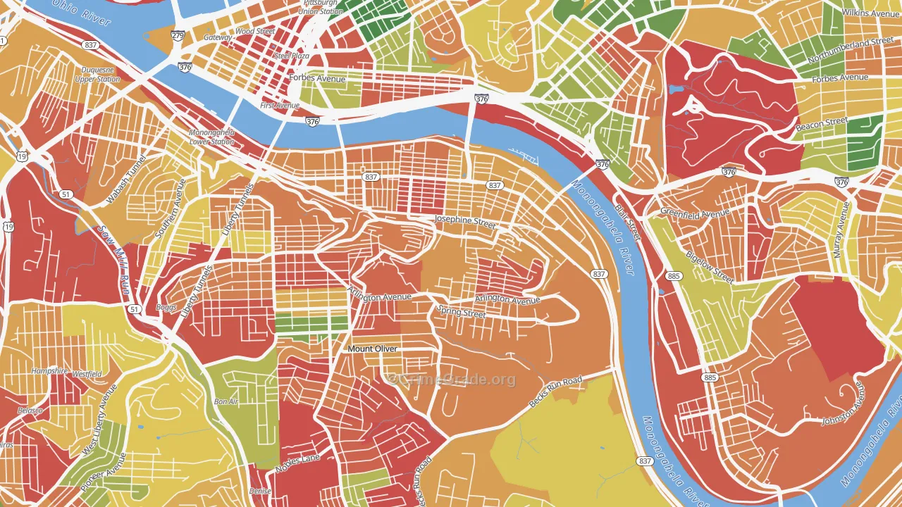 Southside Slopes, Pittsburgh, PA Map of Arson Rates