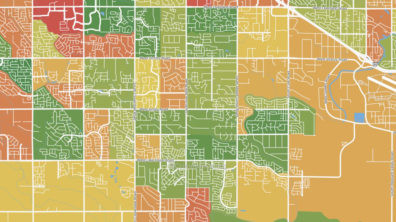 Southwest Ada, Boise, ID Map of Arson Rates
