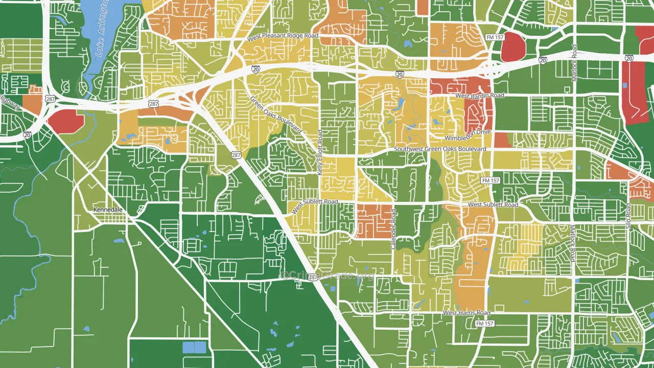 Southwest Arlington, Arlington, TX Map of Arson Rates