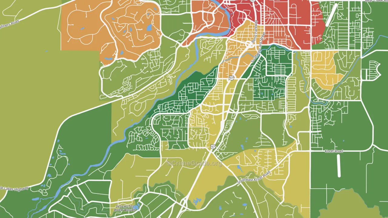 Southwest Bend, Bend, OR Map of Arson Rates