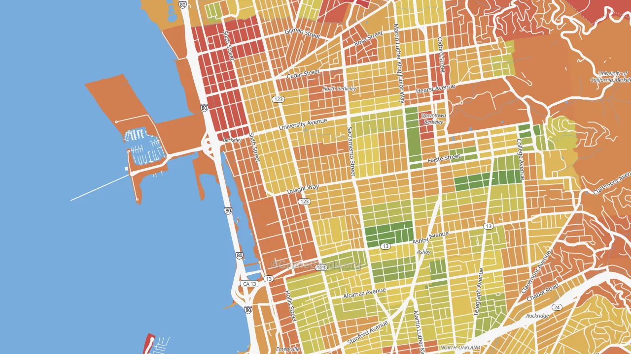 SouthWest Berkeley, Berkeley, CA Map of Arson Rates