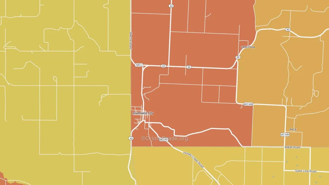 Southwest City, MO Map of Arson Rates
