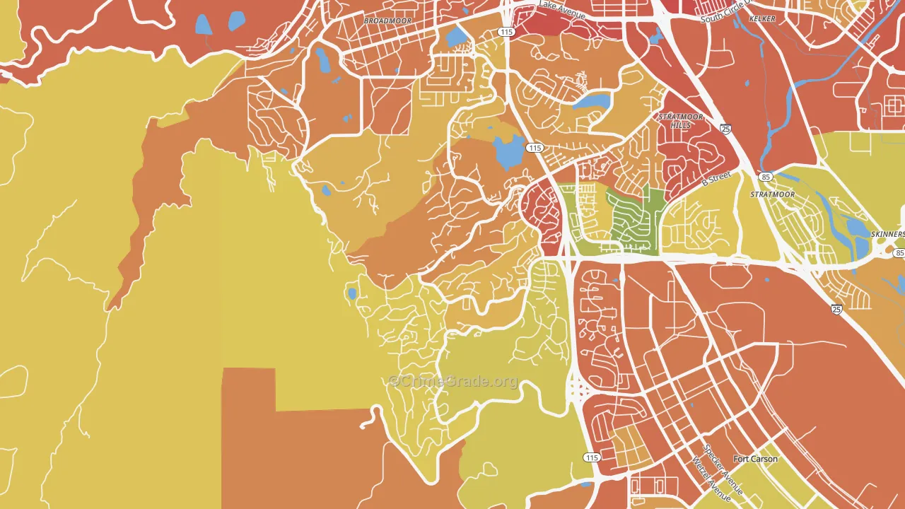 Southwest Colorado Springs, Colorado Springs, CO Map of Arson Rates