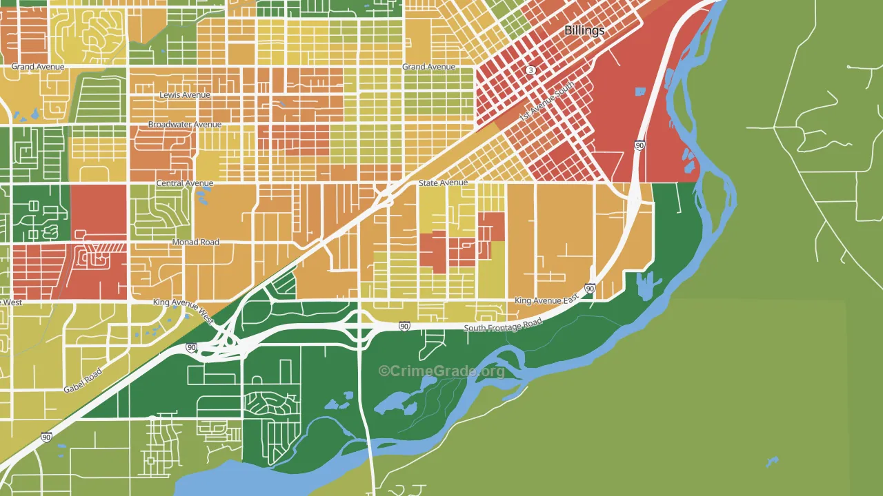 Southwest Corridor, Billings, MT Map of Arson Rates