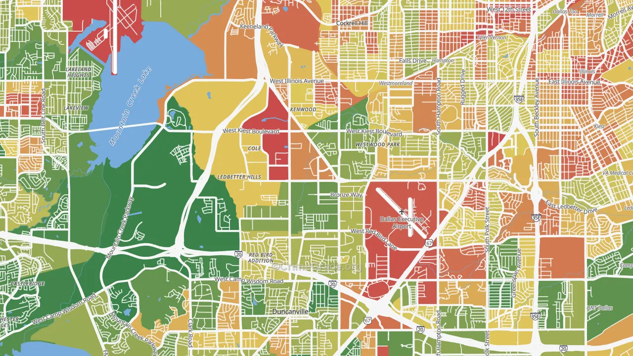 Southwest Dallas, Dallas, TX Map of Arson Rates