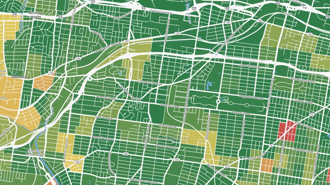 Southwest Garden, St. Louis, MO Map of Arson Rates