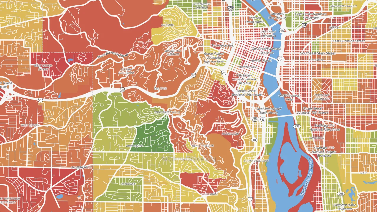 Southwest Hills, Portland, OR Map of Arson Rates