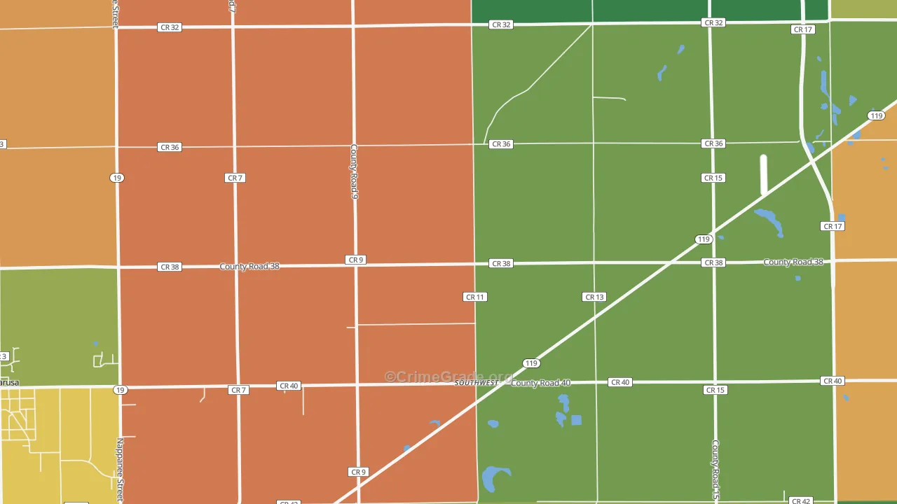 Southwest, IN Map of Arson Rates