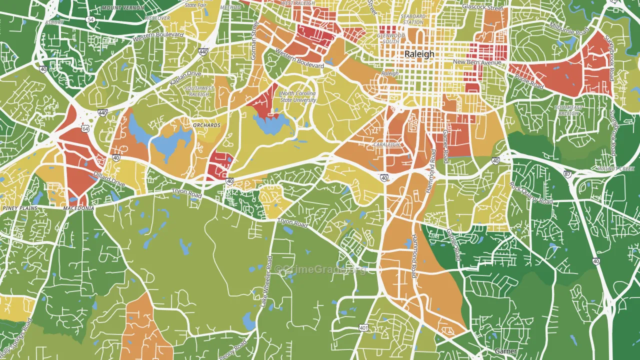 Southwest Raleigh, Raleigh, NC Map of Arson Rates