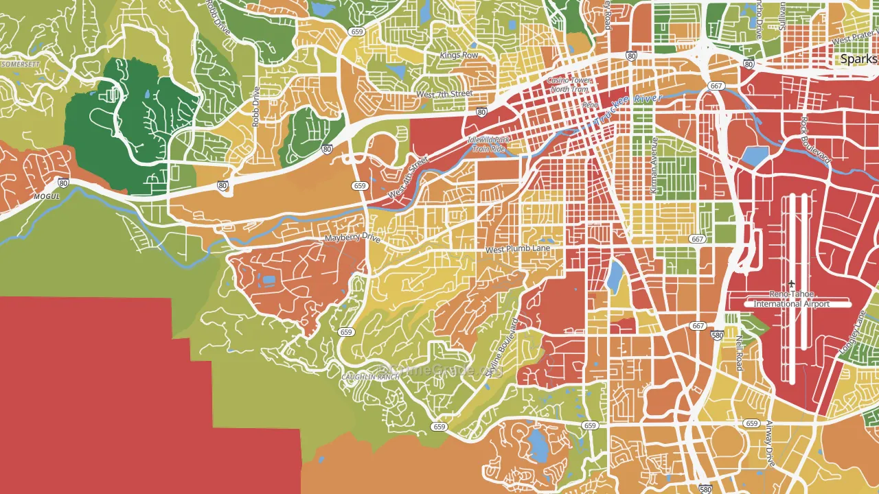 Southwest, Reno, NV Map of Arson Rates