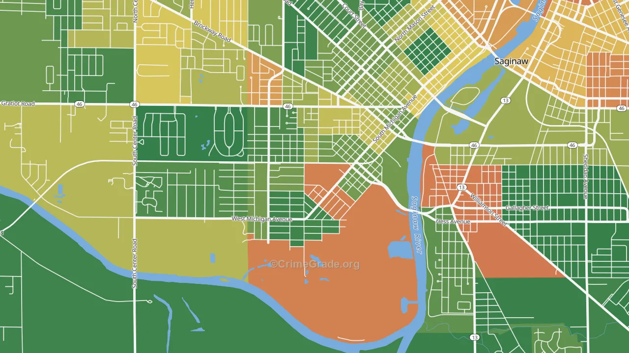Southwest Saginaw, Saginaw, MI Map of Arson Rates