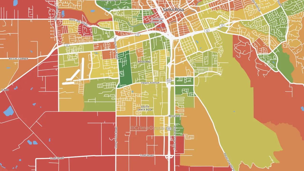 SouthWest Santa Rosa, Santa Rosa, CA Map of Arson Rates