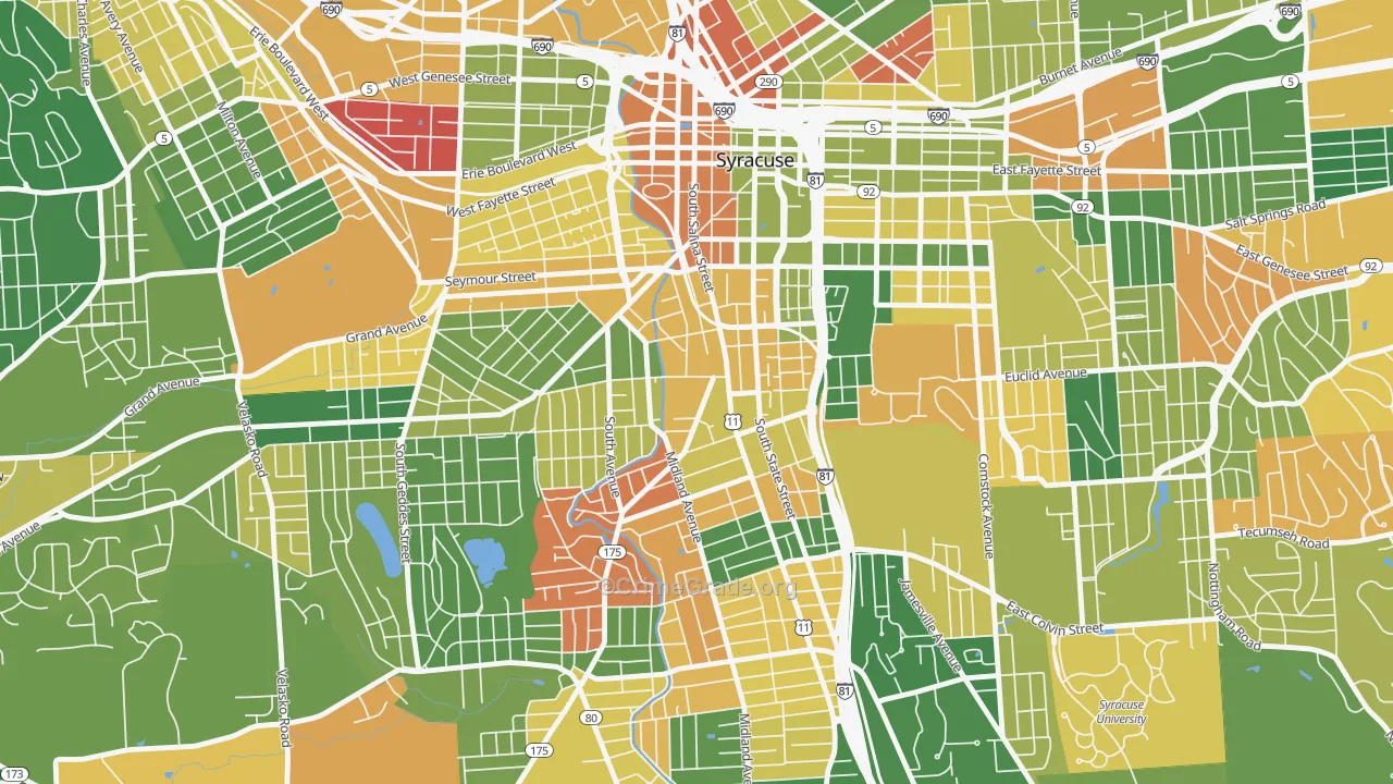 Southwest, Syracuse, NY Map of Arson Rates