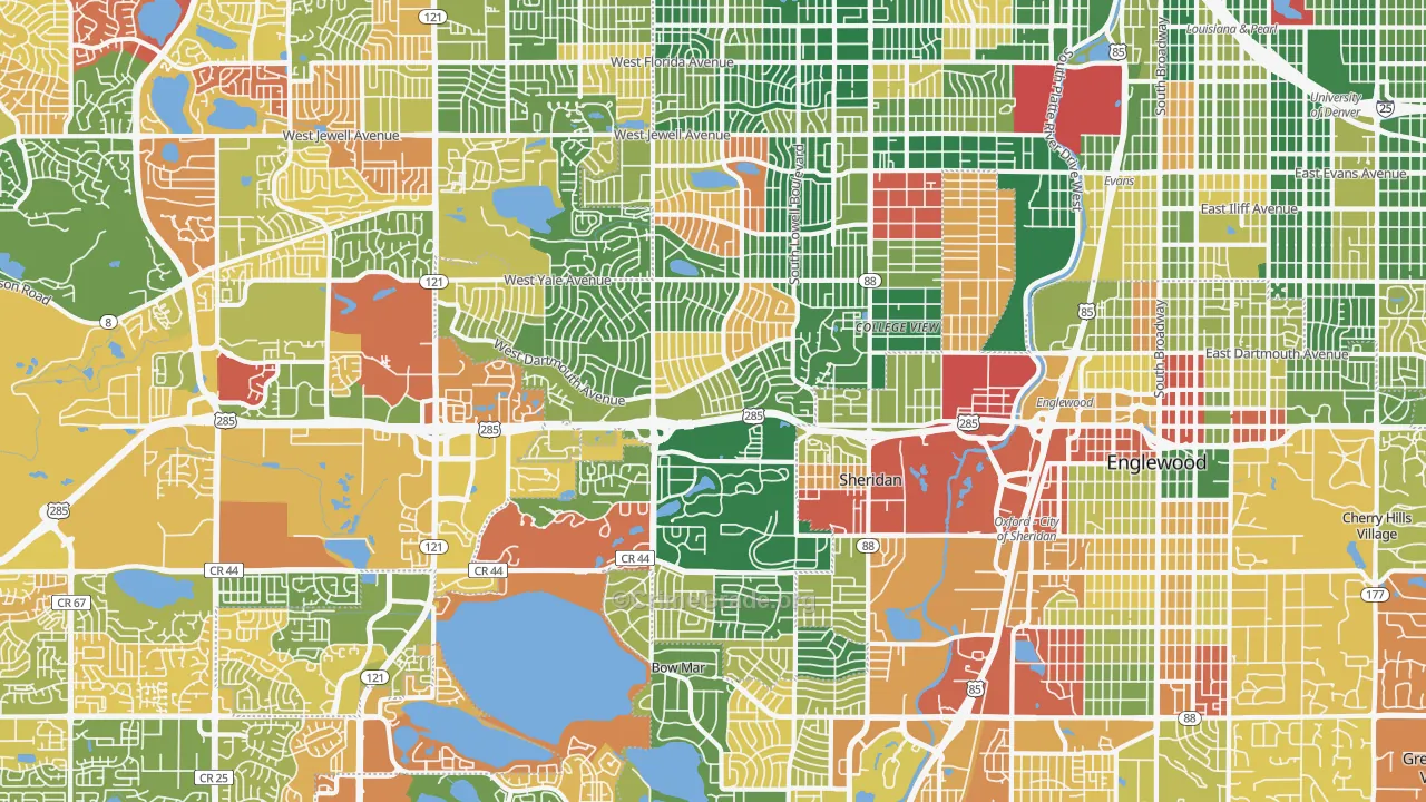 Southwestern Denver, Denver, CO Map of Arson Rates