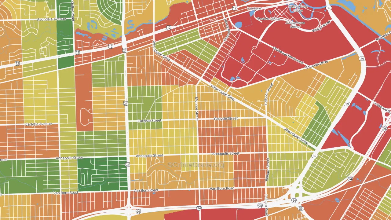 Southwestern Outer Drive, Dearborn, MI Map of Arson Rates
