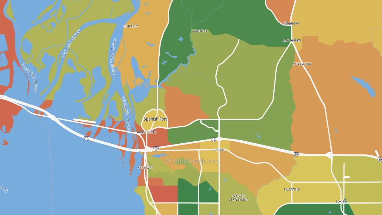 Spanish Fort, AL Map of Arson Rates