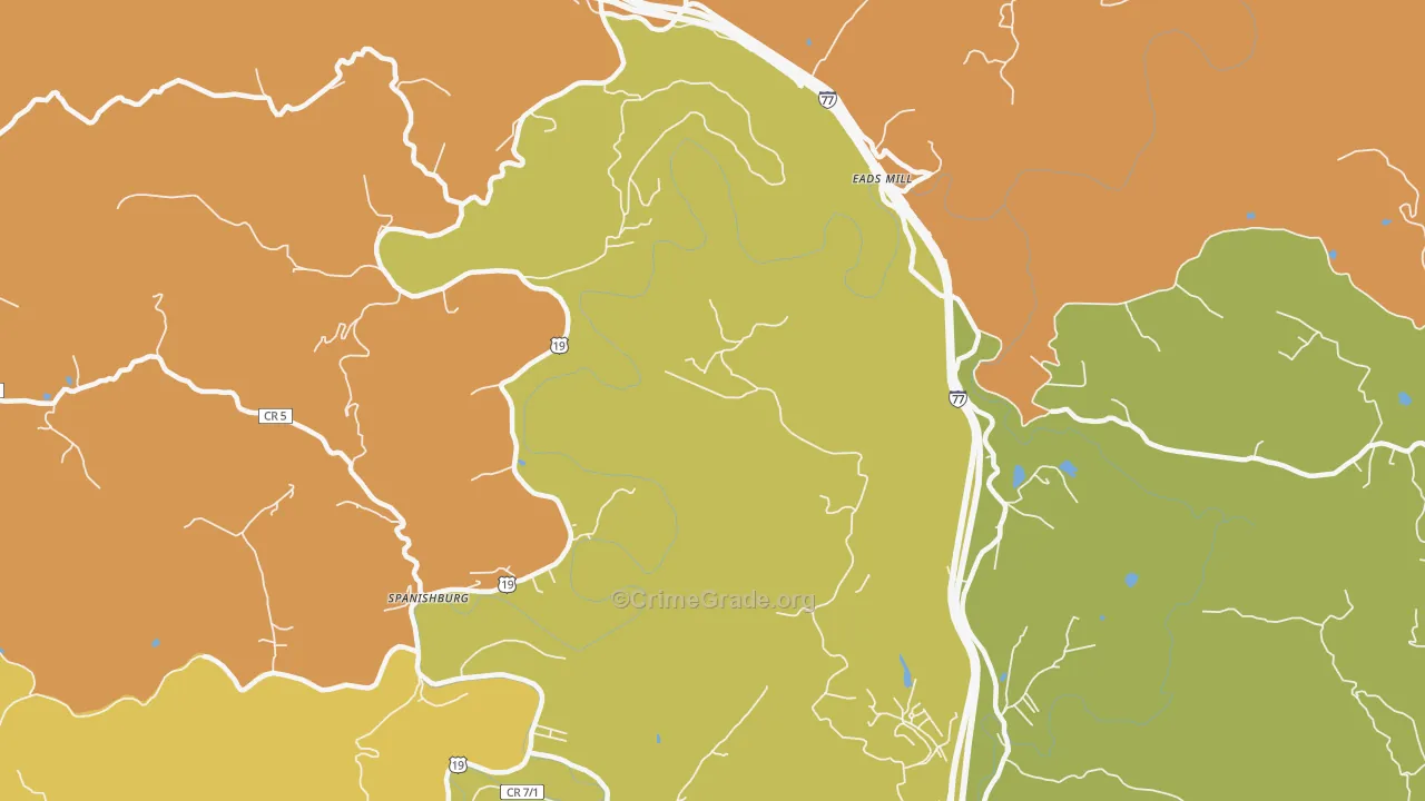 Spanishburg, WV Map of Arson Rates