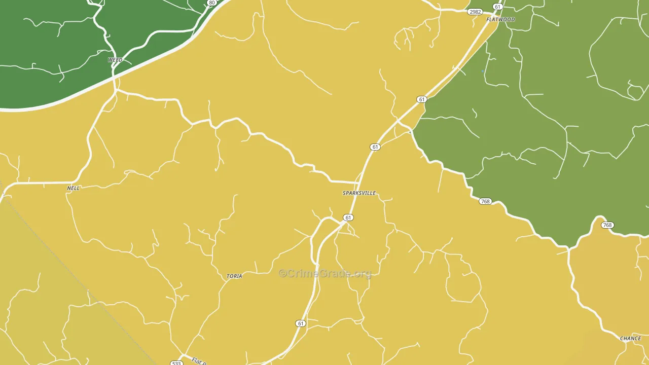 Sparksville, KY Map of Arson Rates