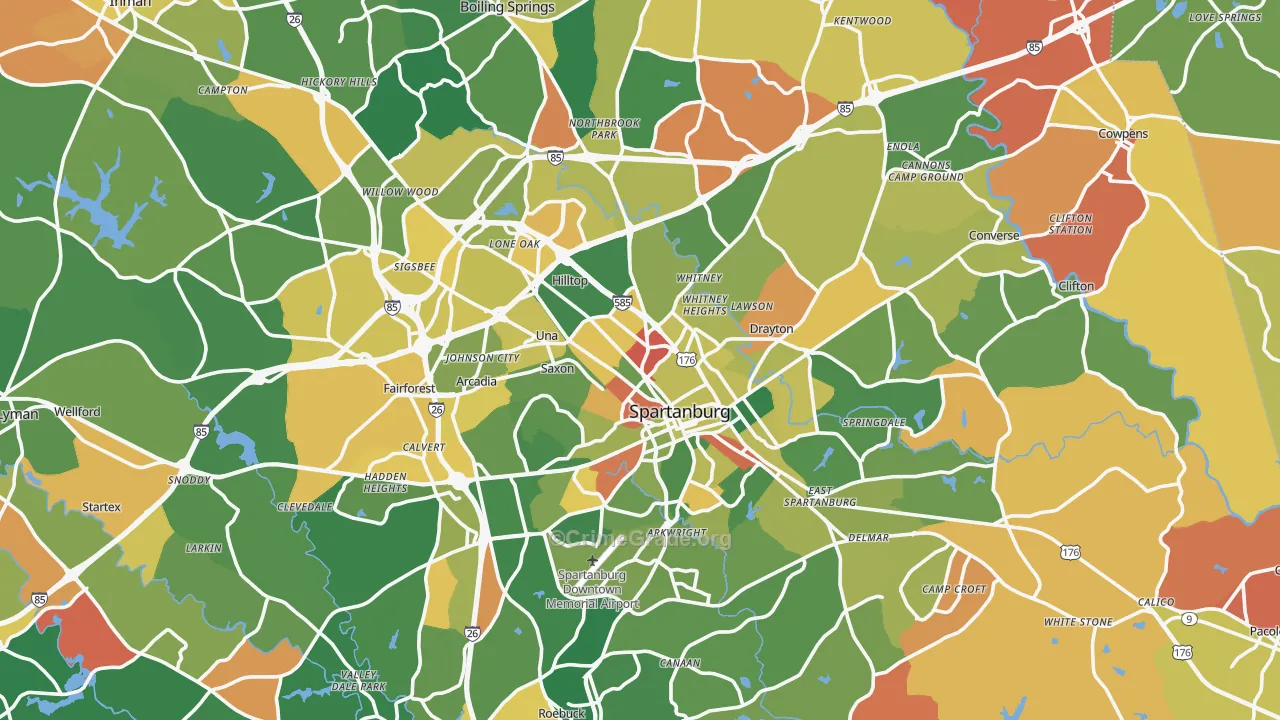 Spartanburg, SC Map of Arson Rates