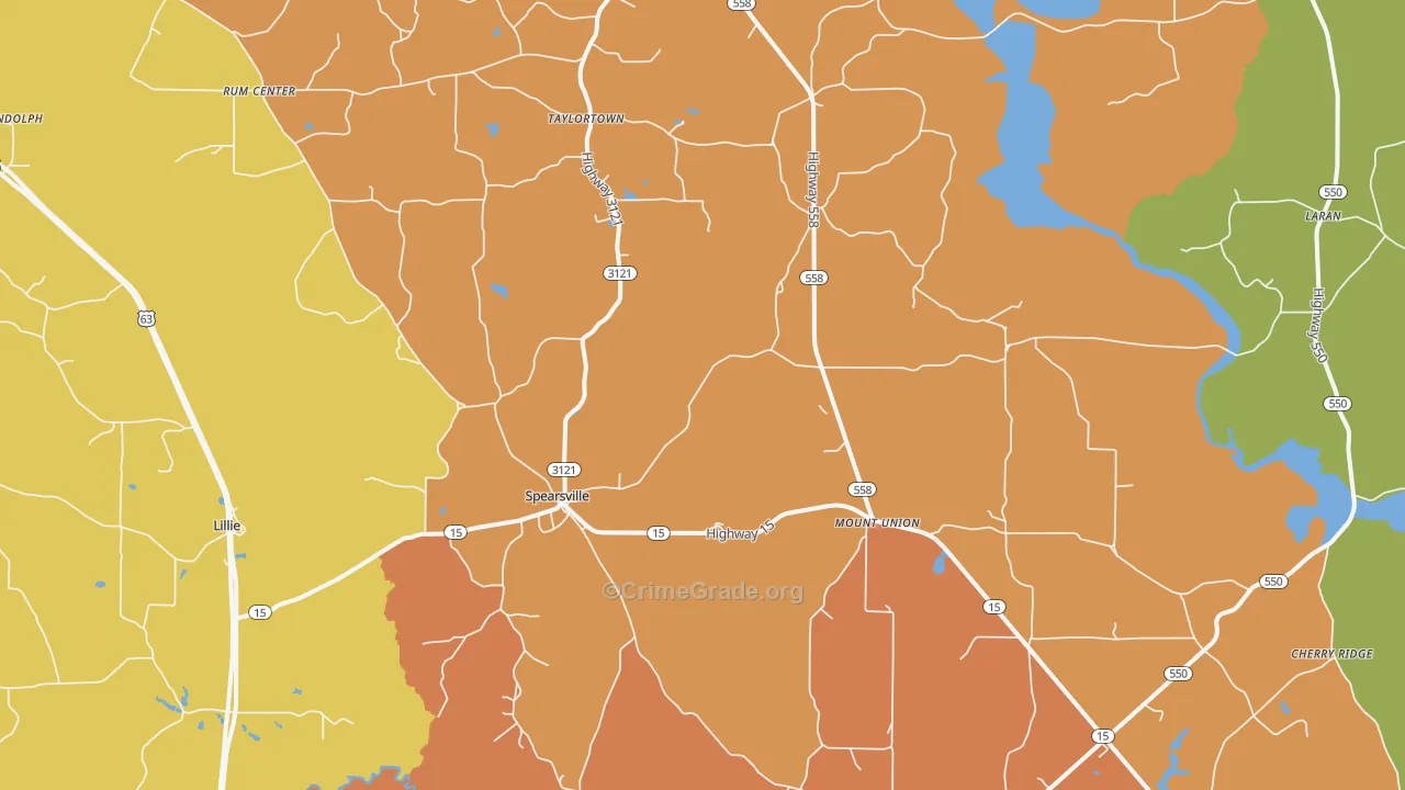 Spearsville, LA Map of Arson Rates