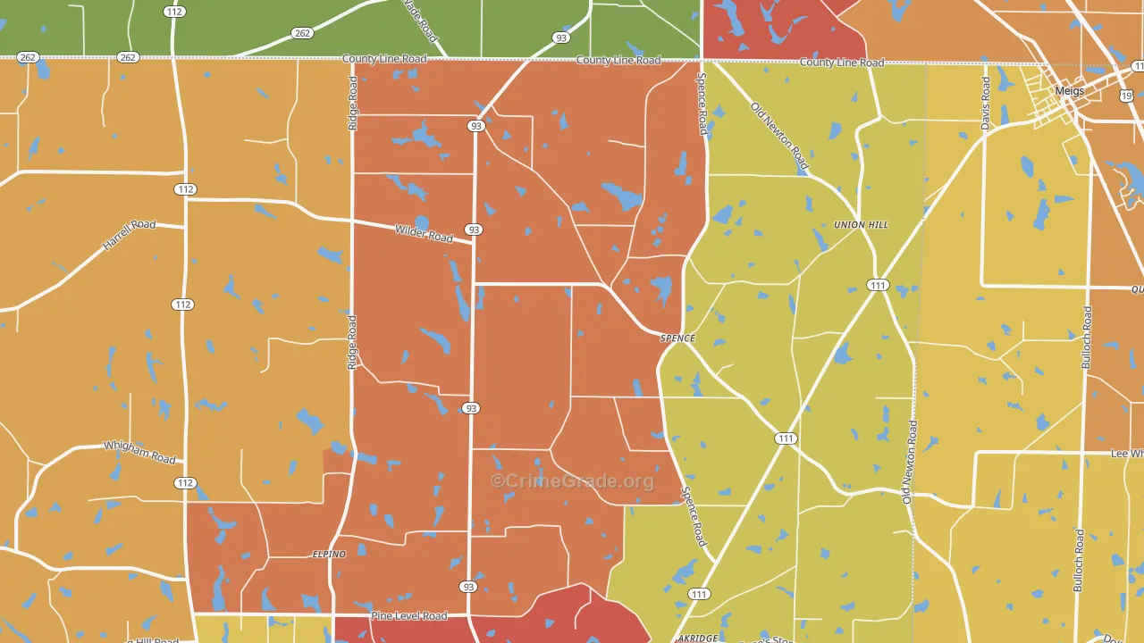 Spence, GA Map of Arson Rates
