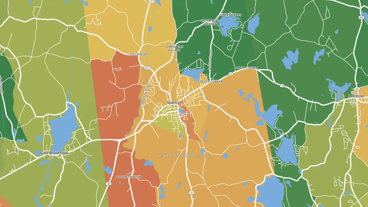 Spencer, MA Map of Arson Rates