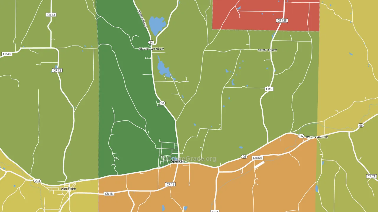 Spencer, NY Map of Arson Rates