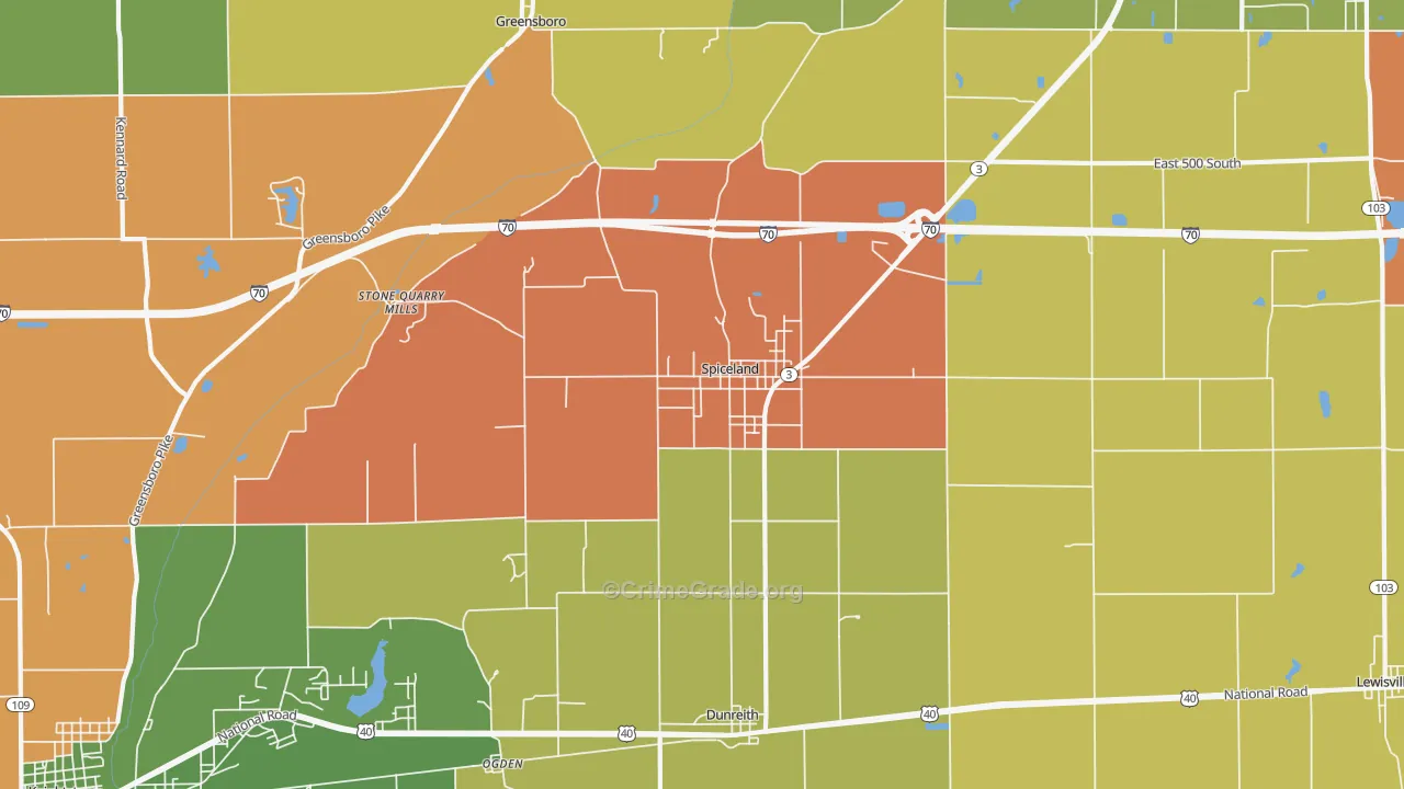 Spiceland, IN Map of Arson Rates