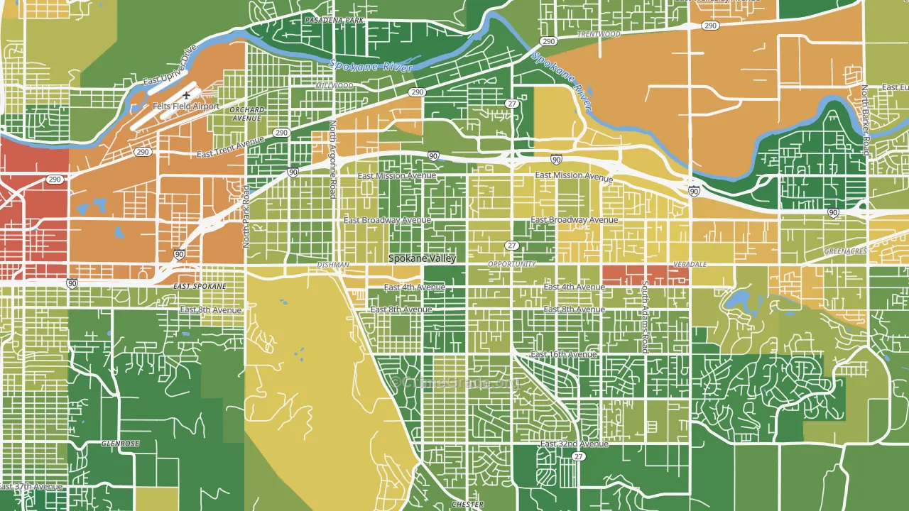 Spokane Valley, WA Map of Arson Rates