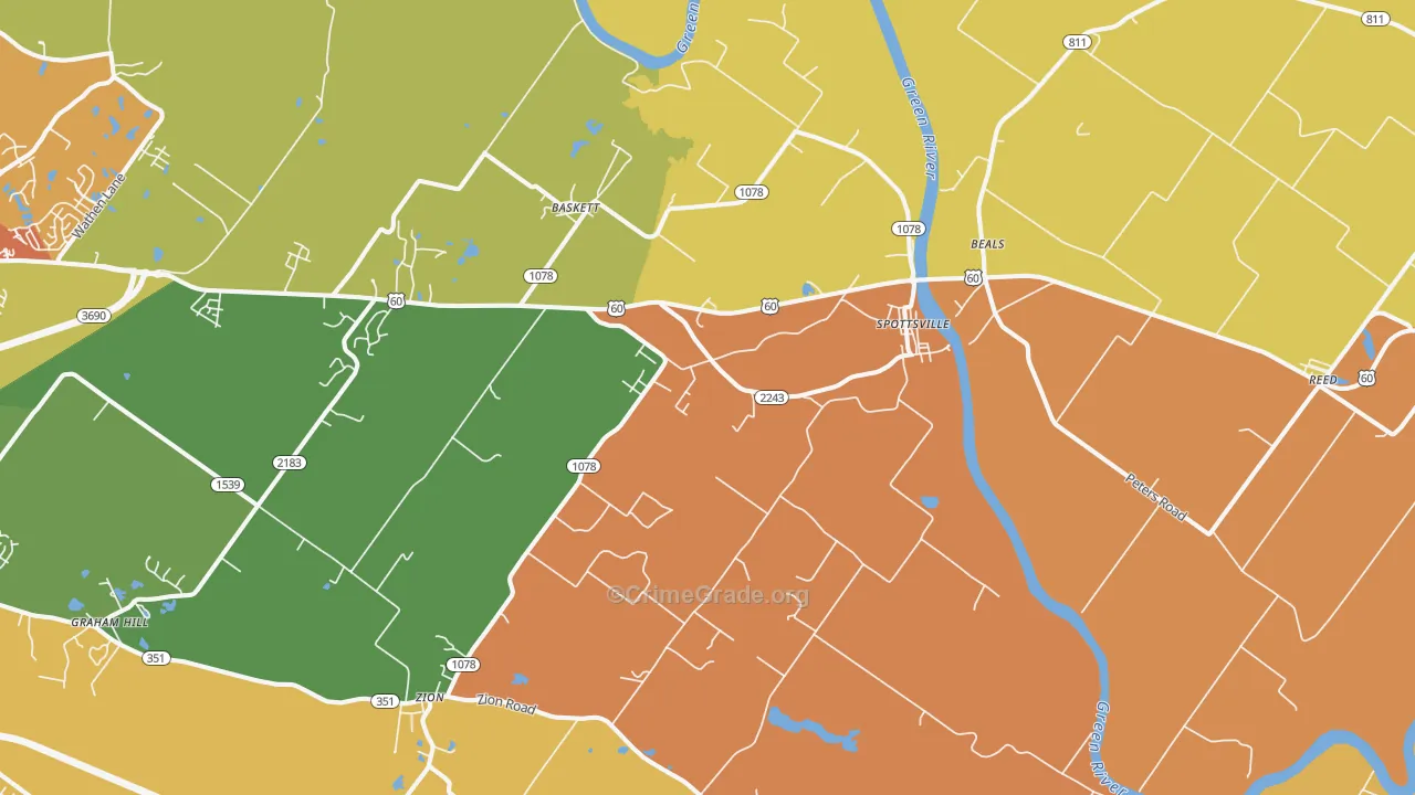 Spottsville, KY Map of Arson Rates