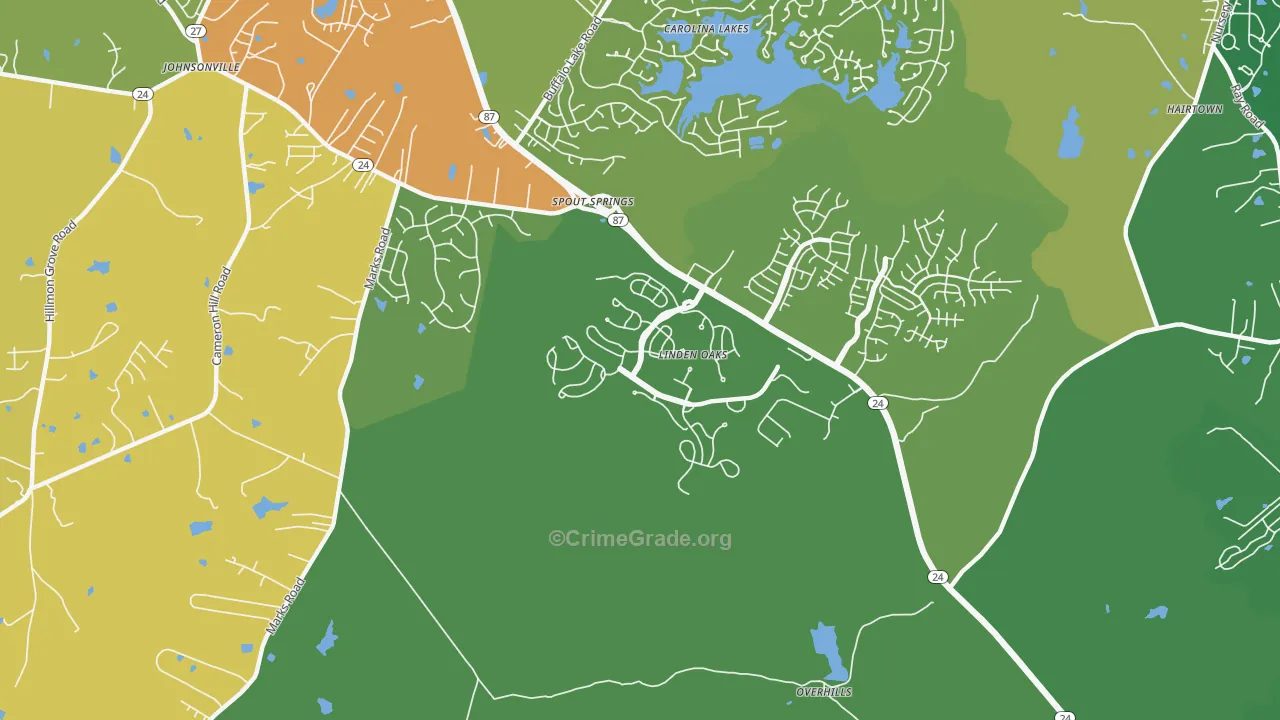 Spout Springs, NC Map of Arson Rates