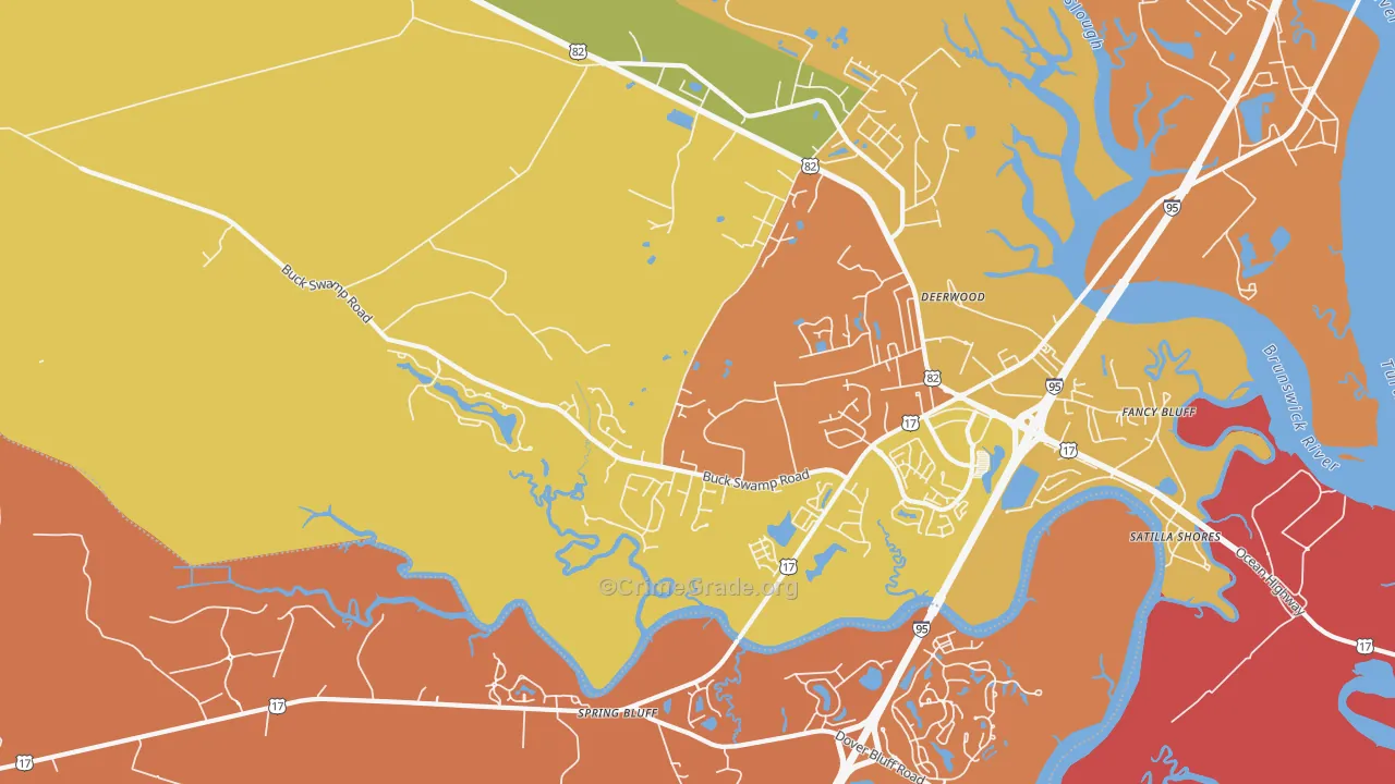 Spring Bluff, GA Map of Arson Rates