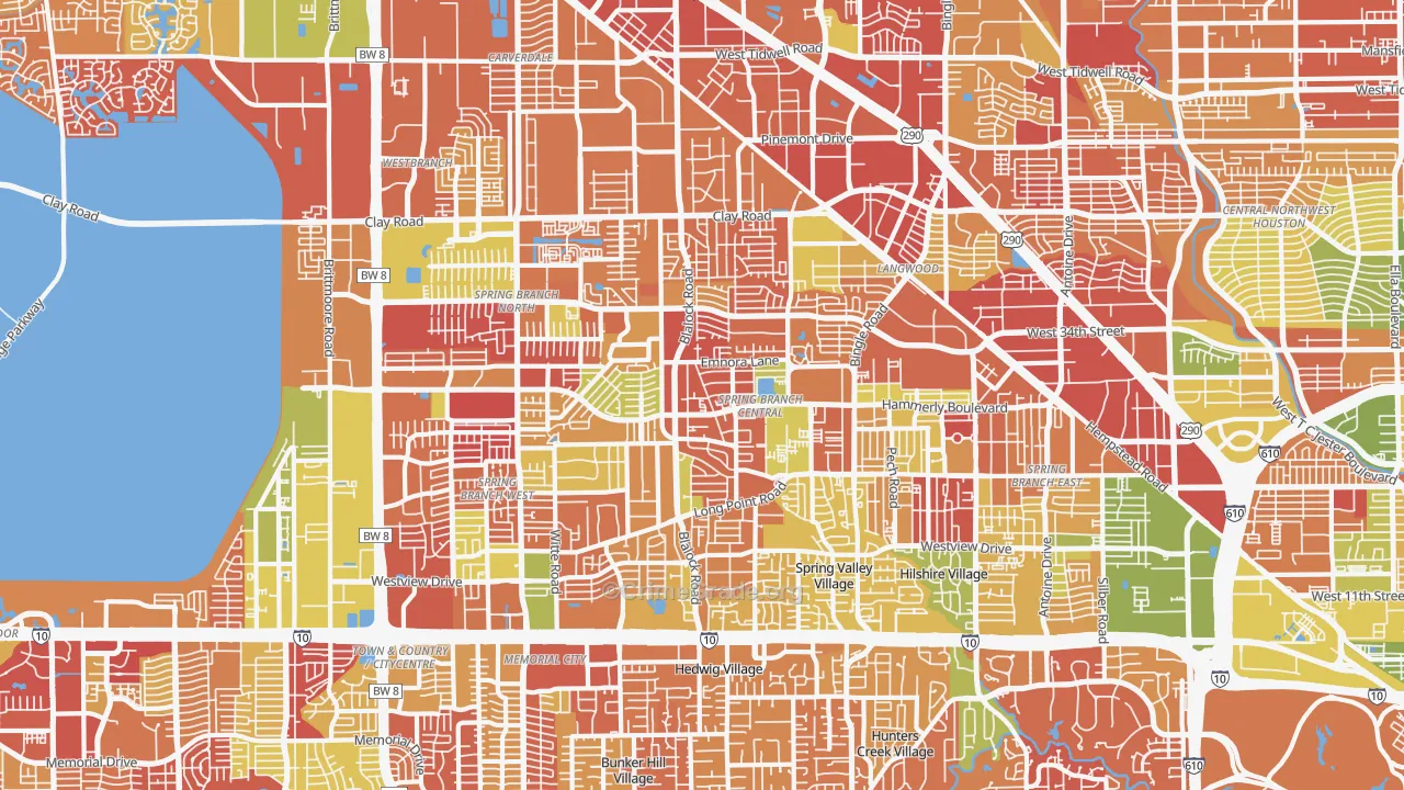 Spring Branch, Houston, TX Map of Arson Rates