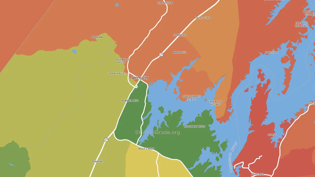 Spring City, TN Map of Arson Rates