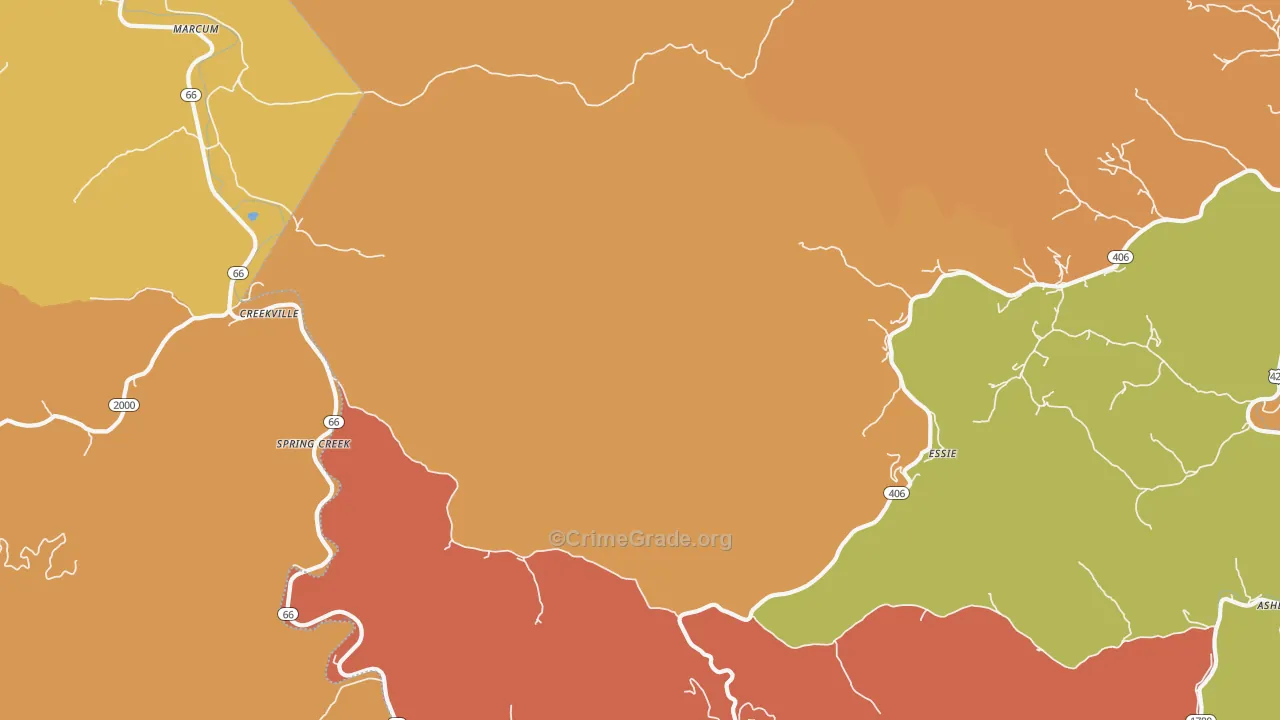 Spring Creek, KY Map of Arson Rates