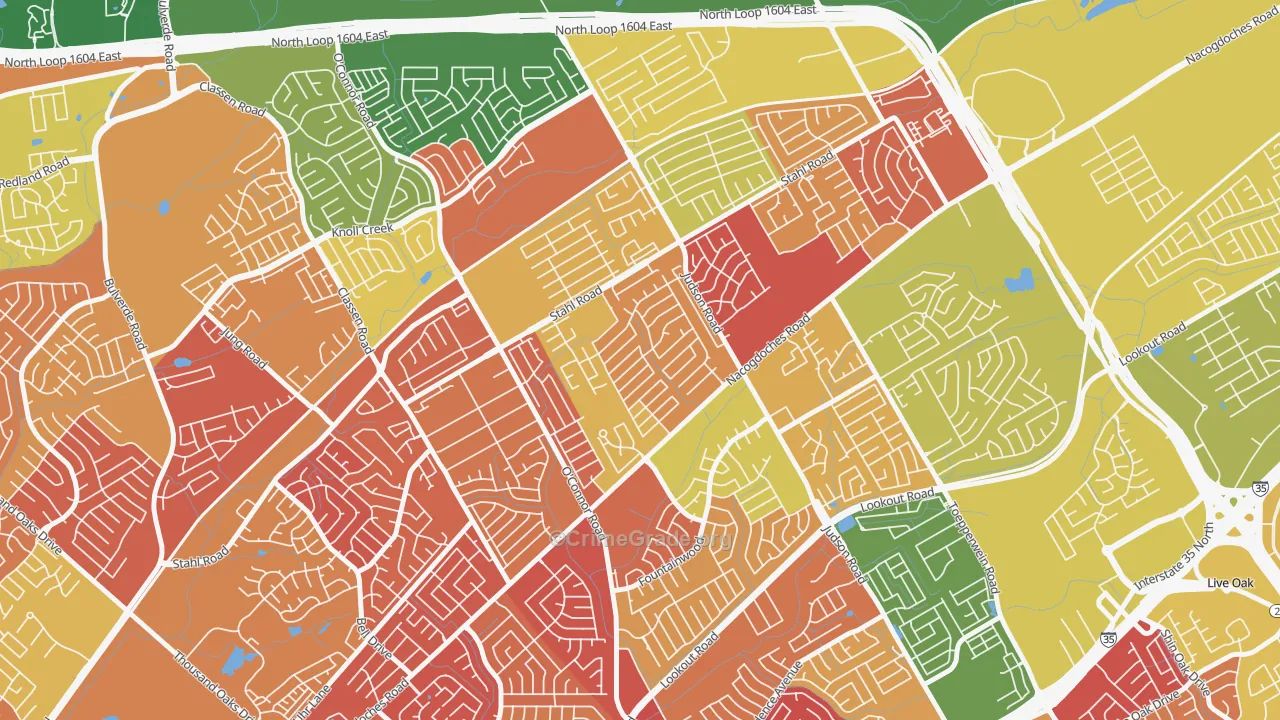 Spring Creek, San Antonio, TX Map of Arson Rates