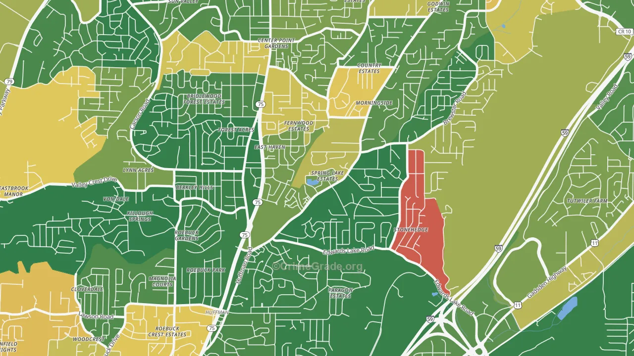Spring Lake, Birmingham, AL Map of Arson Rates