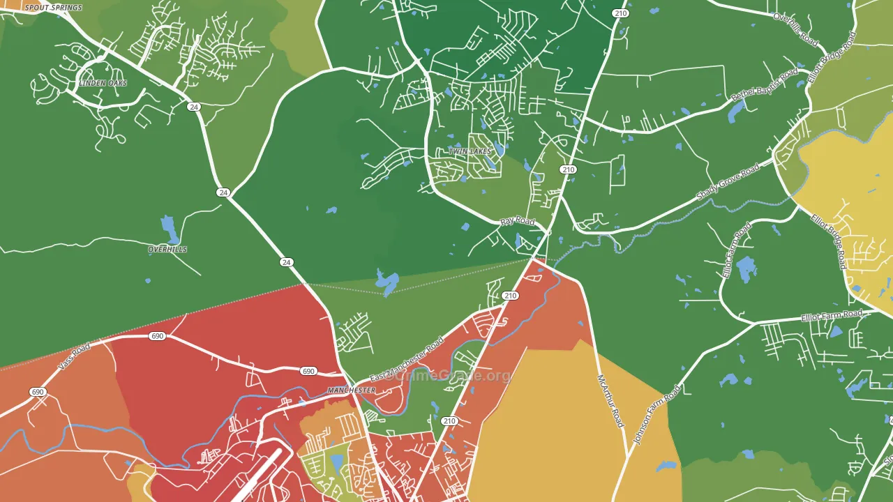 Spring Lake, NC Map of Arson Rates