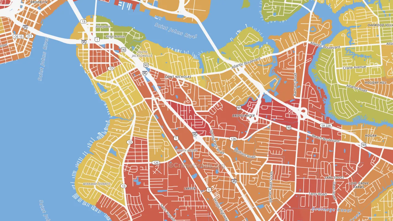 Spring Park, Jacksonville, FL Map of Arson Rates