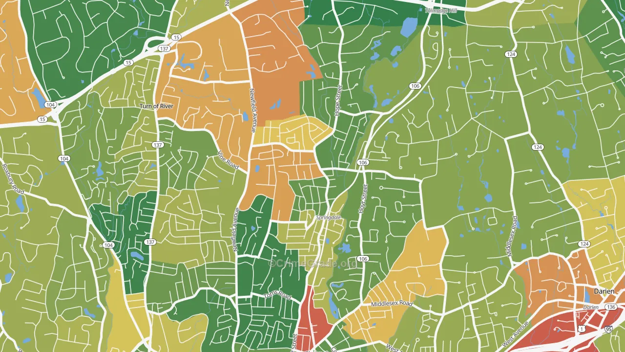 Springdale, Stamford, CT Map of Arson Rates
