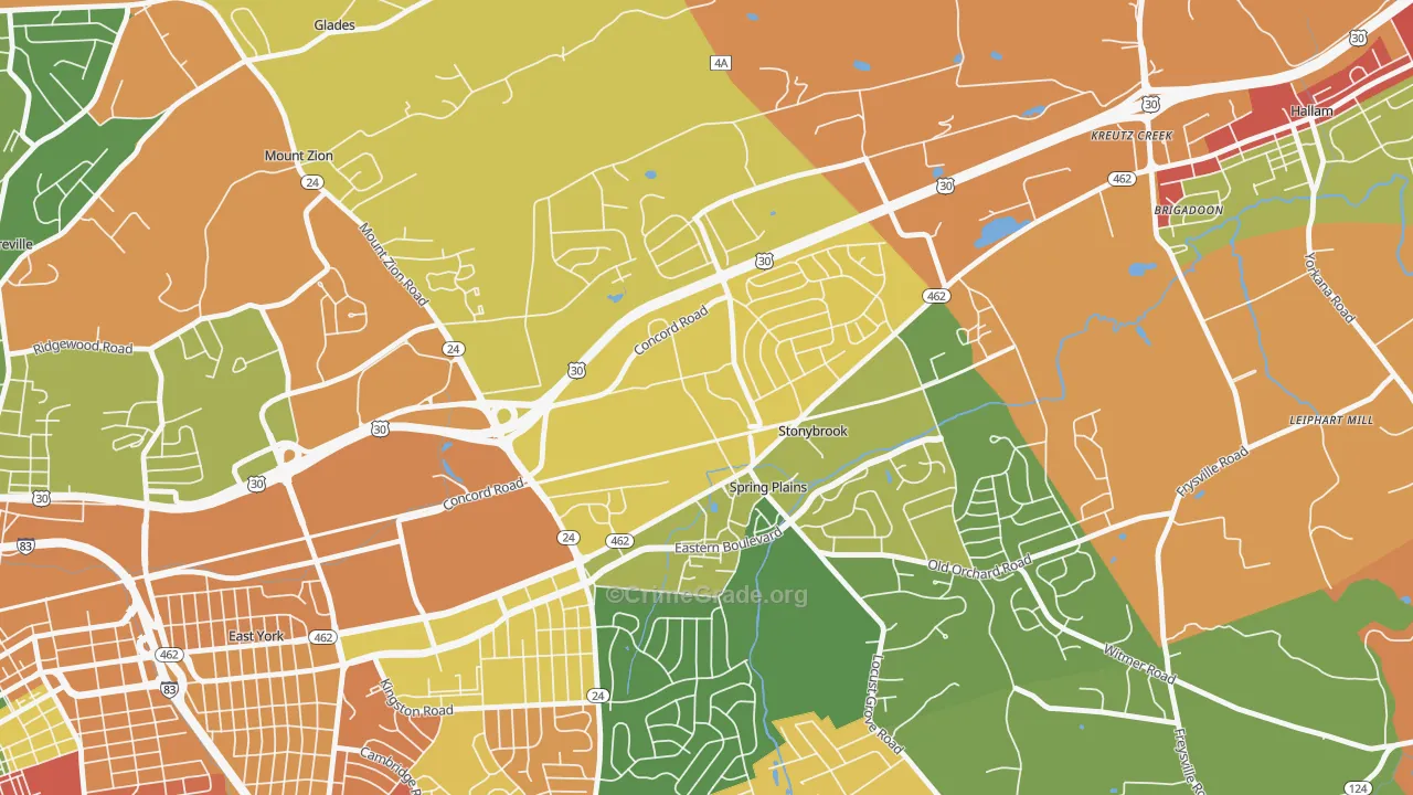 Springetts Manor-Yorklyn, York, PA Map of Arson Rates