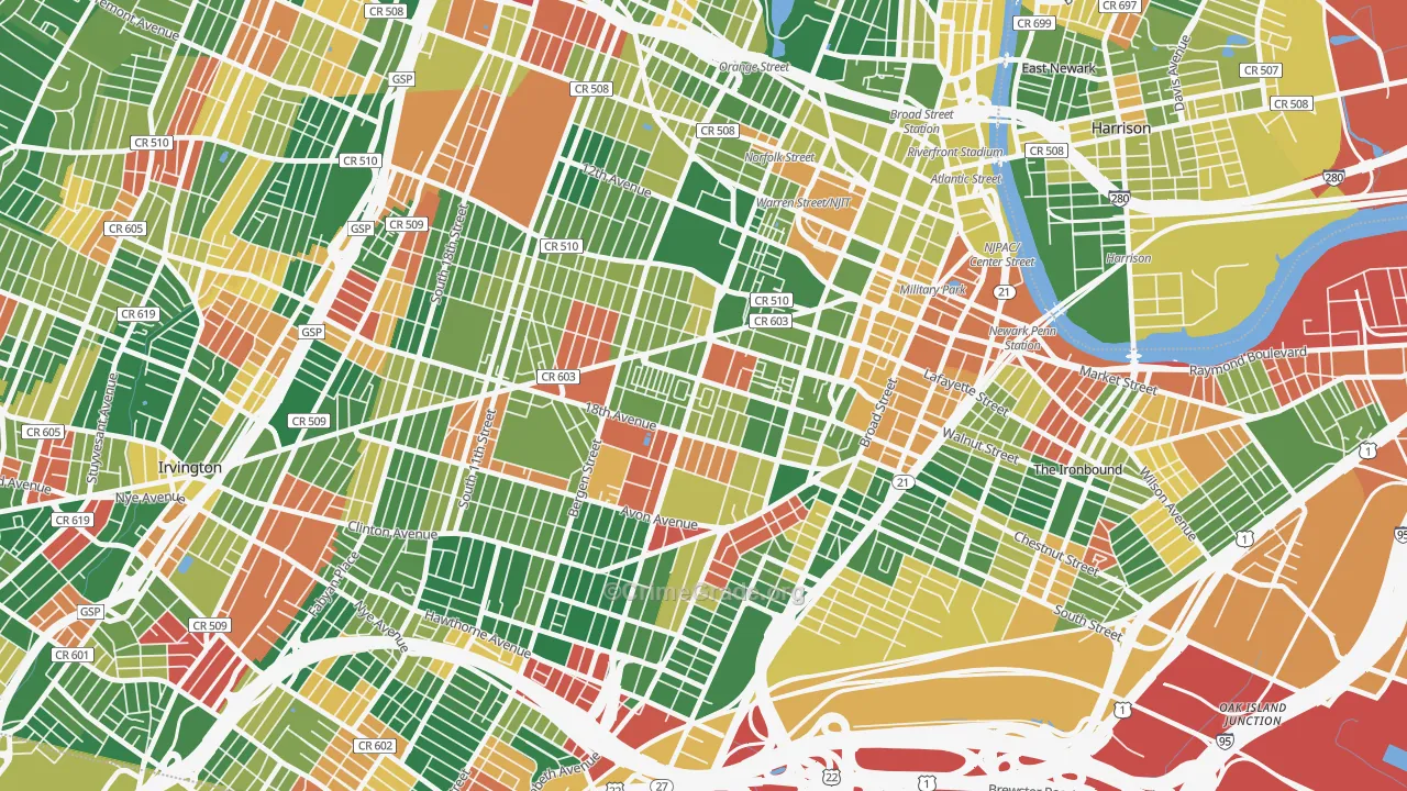 Springfield-Belmont, Newark, NJ Map of Arson Rates