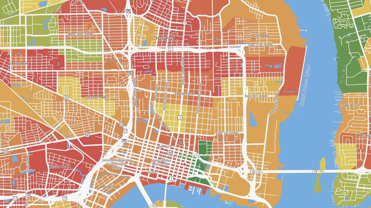 Springfield, Jacksonville, FL Map of Arson Rates