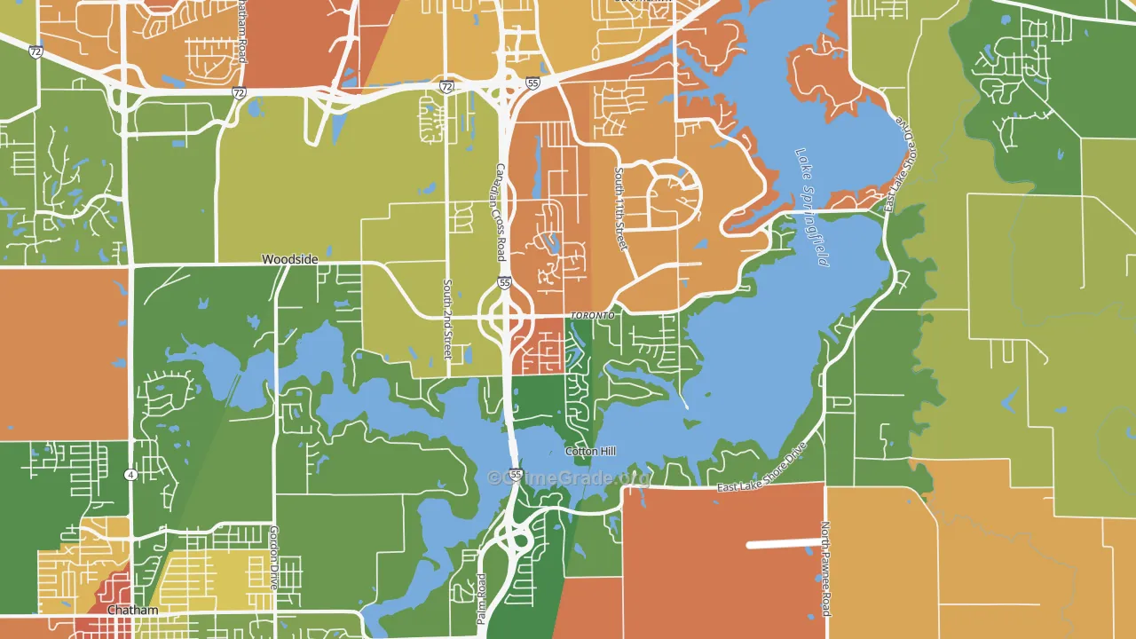 Springfield Lake Shore Improvement, Springfield, IL Map of Arson Rates